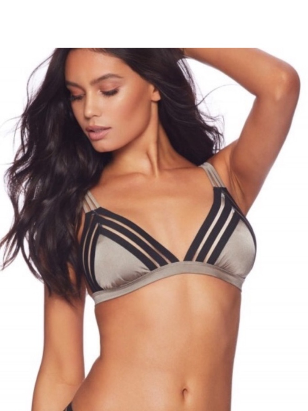 Beach Bunny Sheer Addiction Triangle Bikini Top in Olive & Black Size X-Large